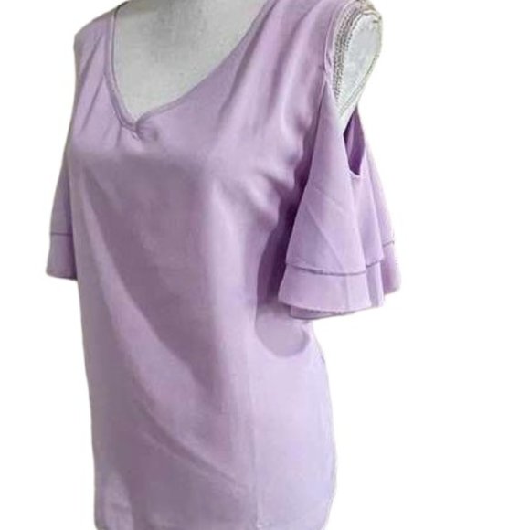 Light Breezy Short Sleeves Summer Cold Shoulder Blouse Top XL - Picture 1 of 16